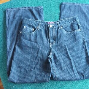 Edikted Dark Blue Pinstripe Straight Leg Jeans